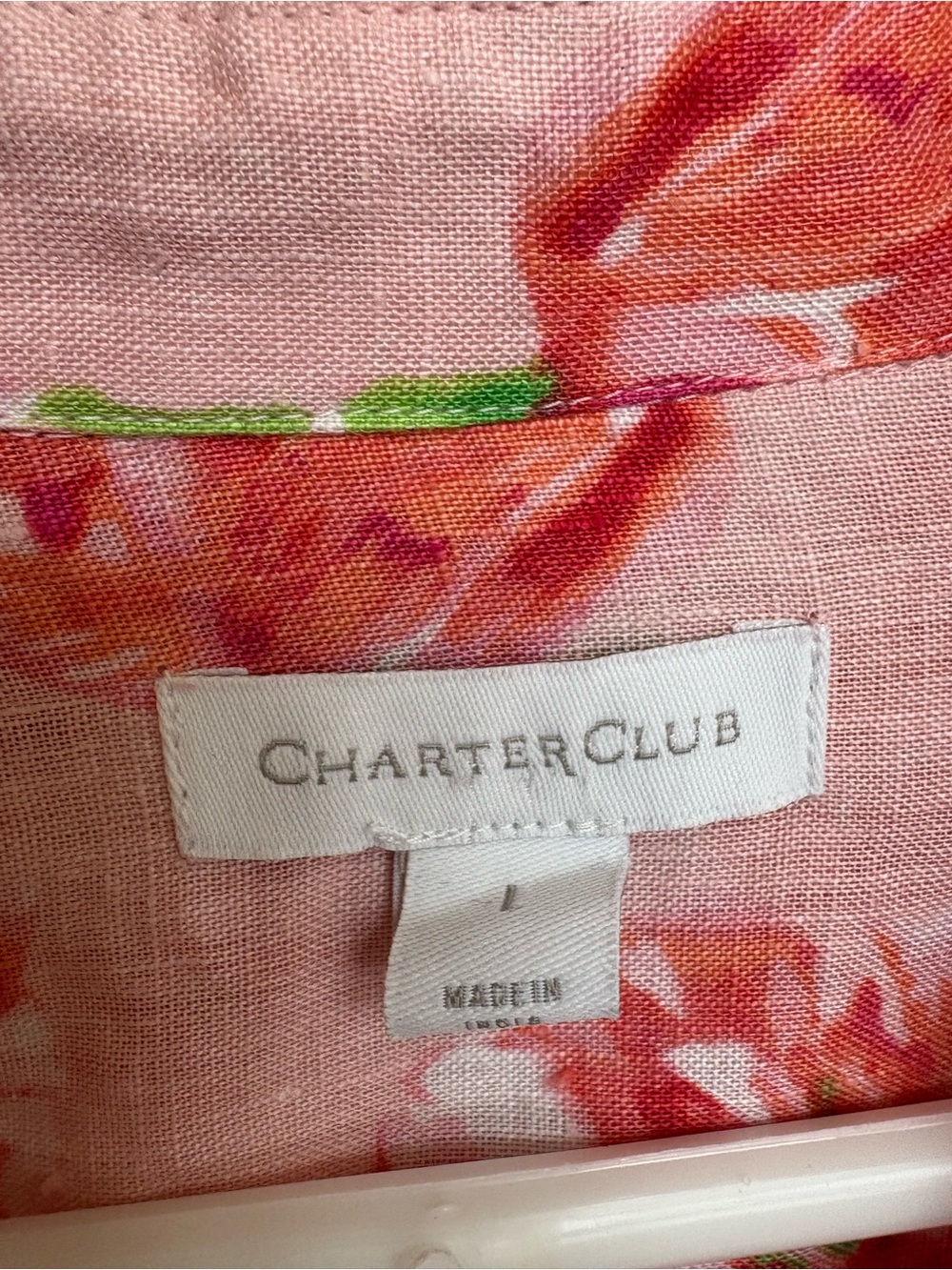 Beautiful Charter Club Pink & Red Linen Floral Poppies Button-Up Shirt - Picture 2 of 11